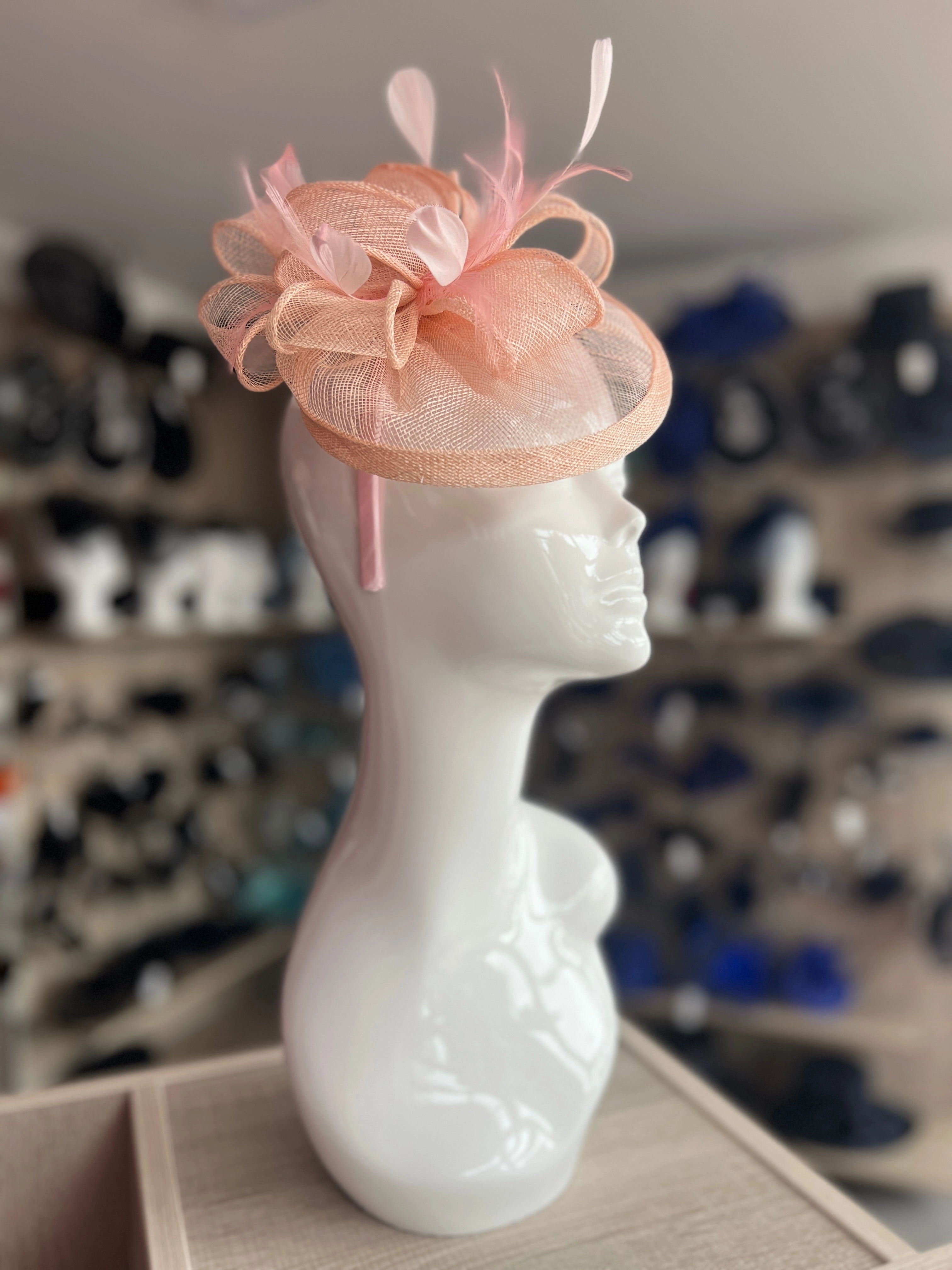 Nude Pink Fascinator with Ruched Sinamay & Loops