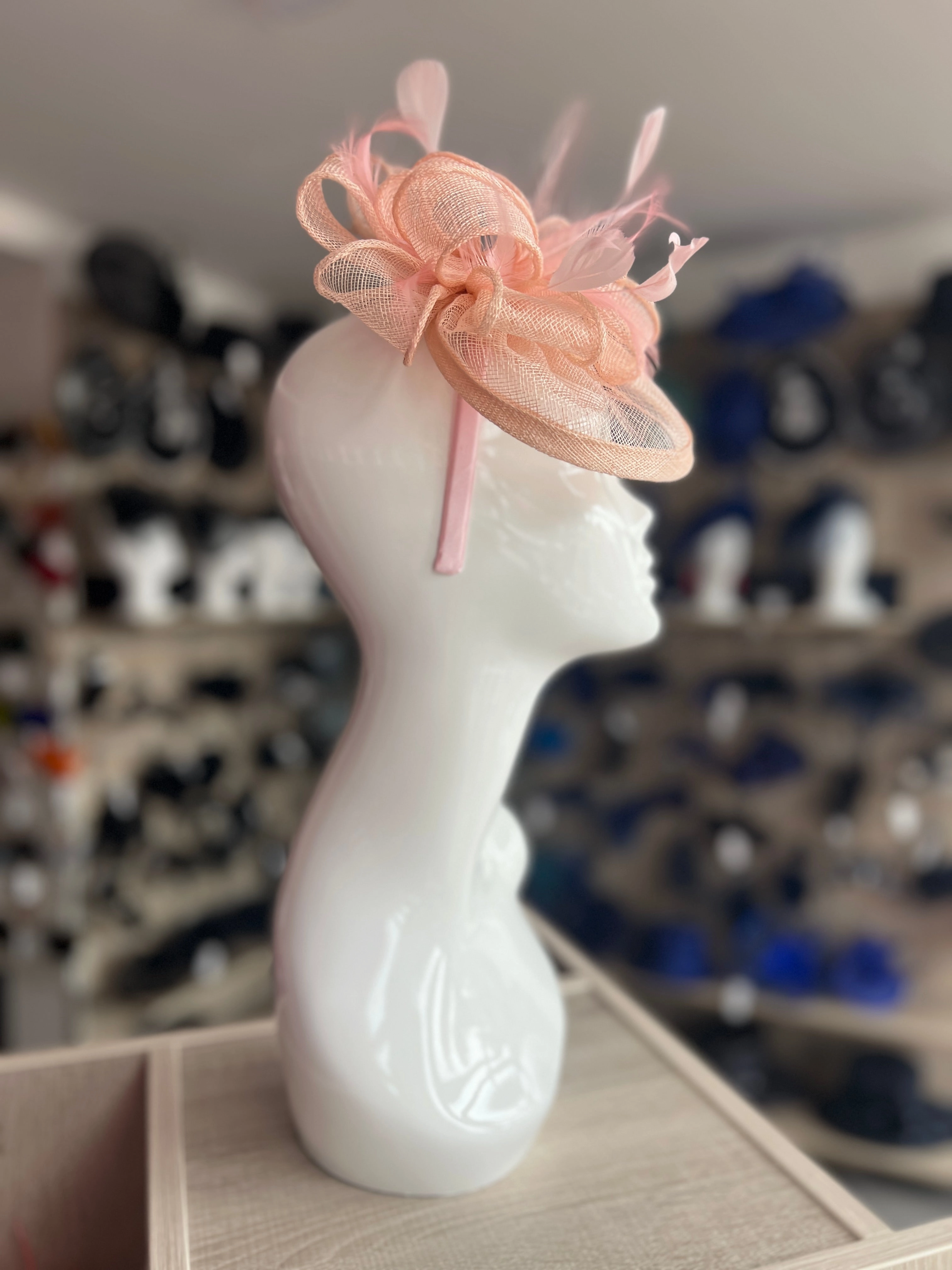 Nude Pink Fascinator with Ruched Sinamay & Loops