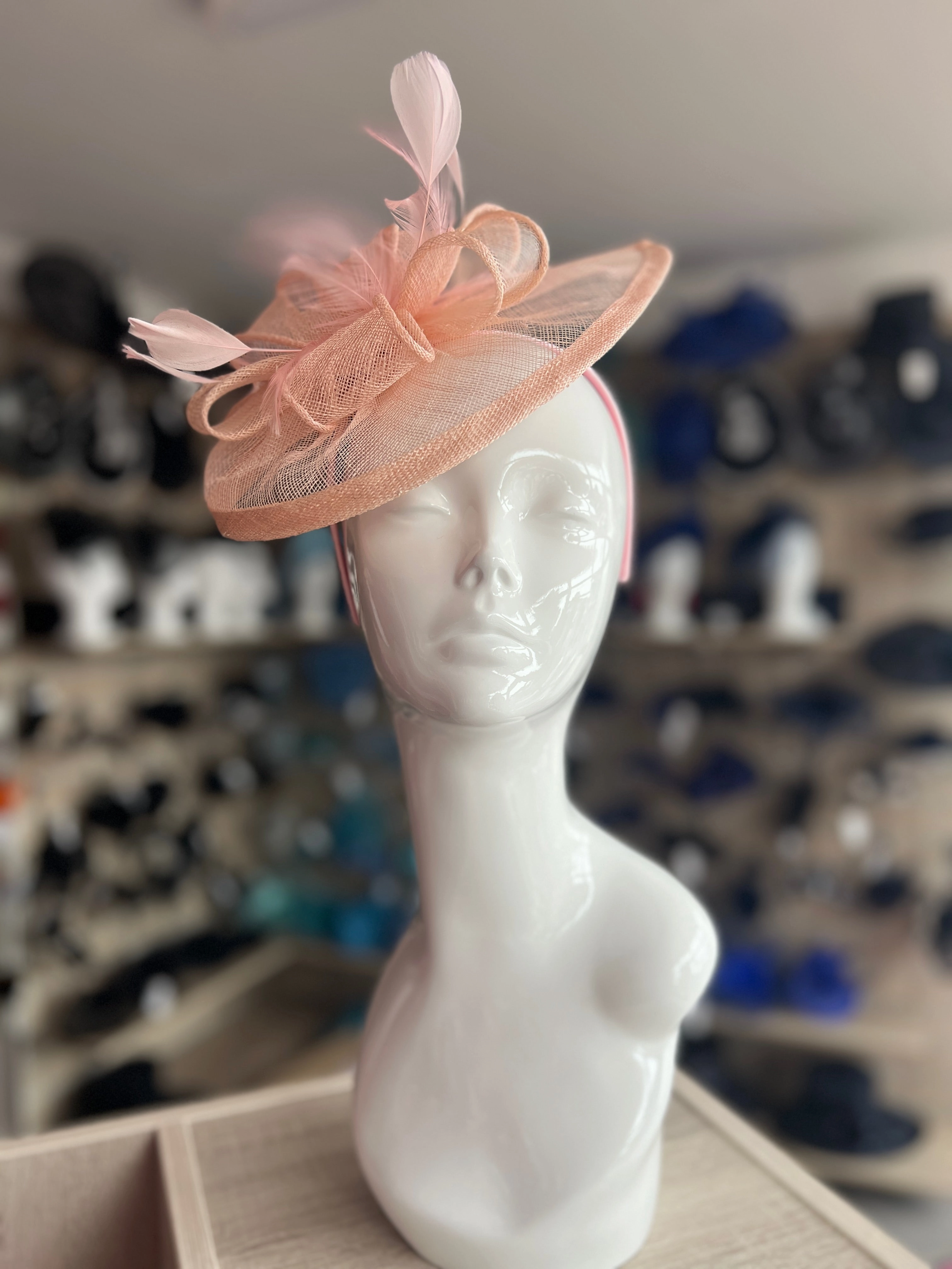 Nude Pink Fascinator with Ruched Sinamay & Loops