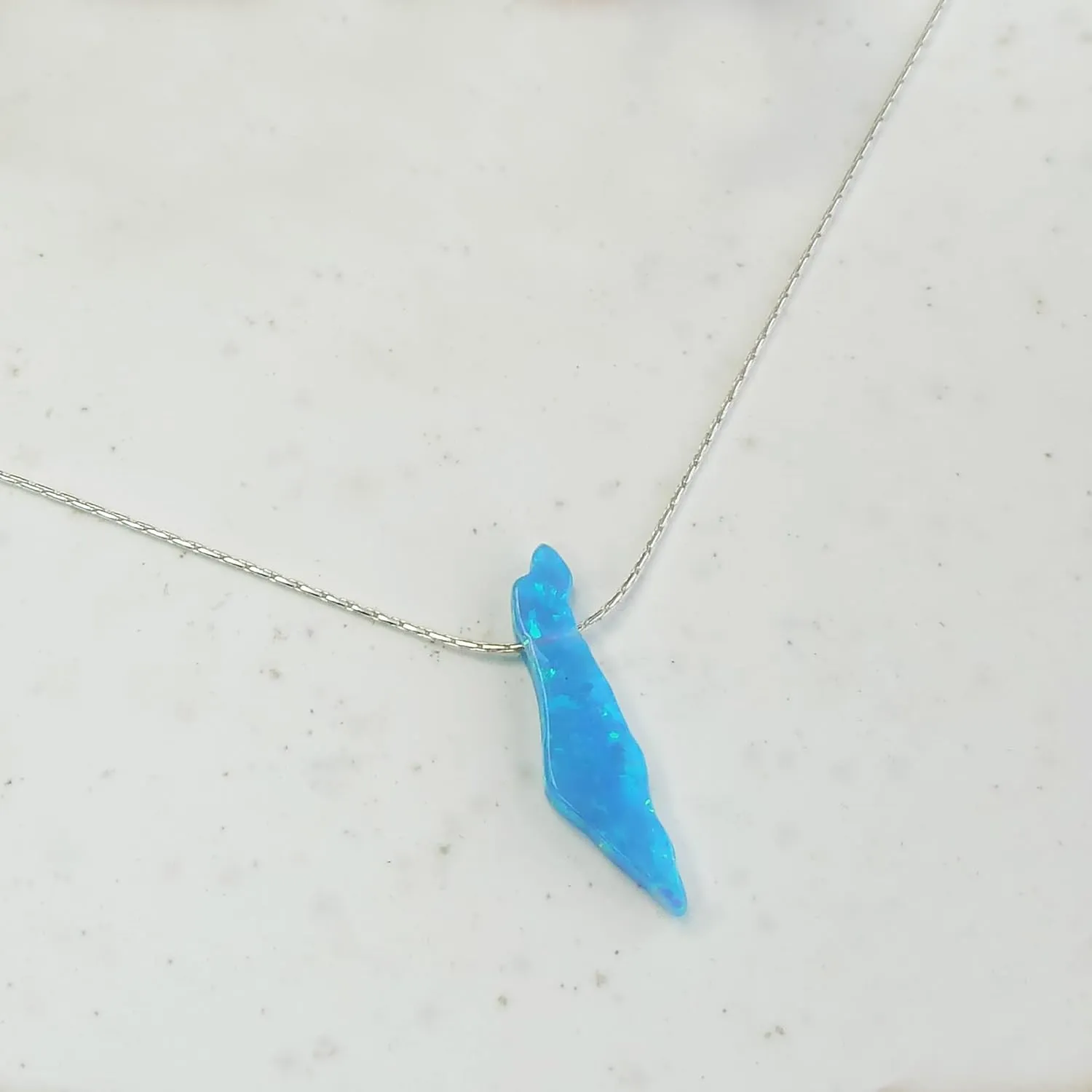 Opal Israel Map Necklace – Sterling Silver Blue Opal – Minimalist Judaica Jewelry Gift for Women & Men (Sky Blue, Sterling Silver)