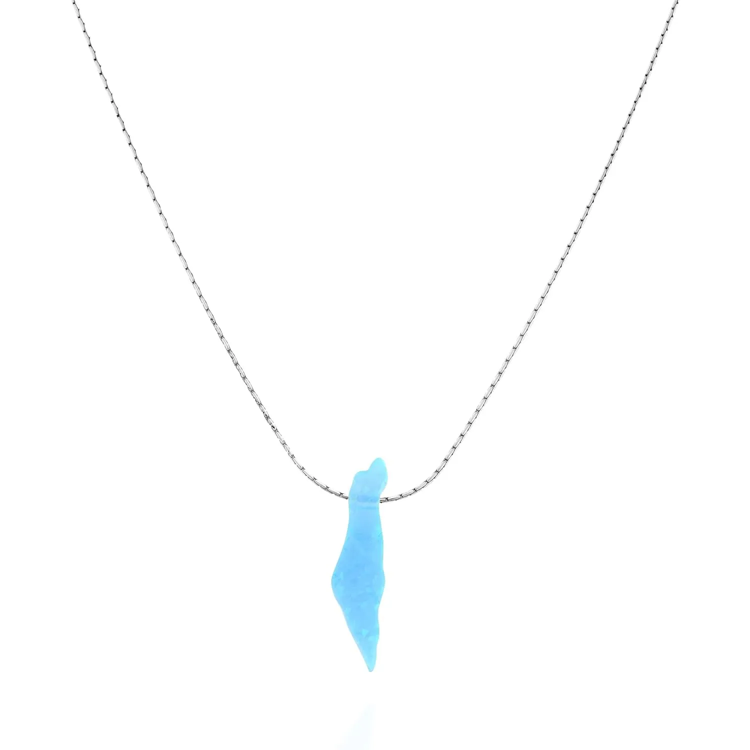 Opal Israel Map Necklace – Sterling Silver Blue Opal – Minimalist Judaica Jewelry Gift for Women & Men (Sky Blue, Sterling Silver)