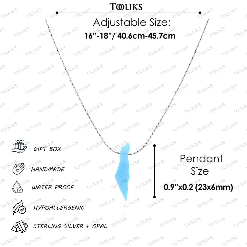 Opal Israel Map Necklace – Sterling Silver Blue Opal – Minimalist Judaica Jewelry Gift for Women & Men (Sky Blue, Sterling Silver)