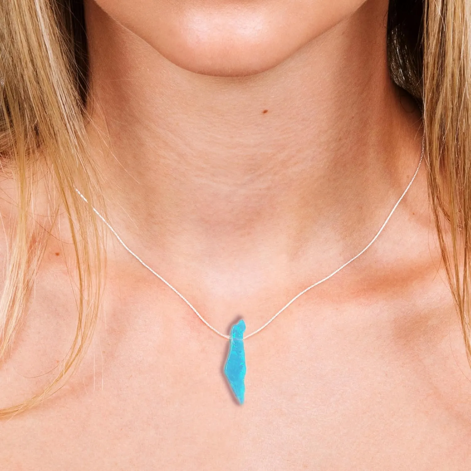 Opal Israel Map Necklace – Sterling Silver Blue Opal – Minimalist Judaica Jewelry Gift for Women & Men (Sky Blue, Sterling Silver)