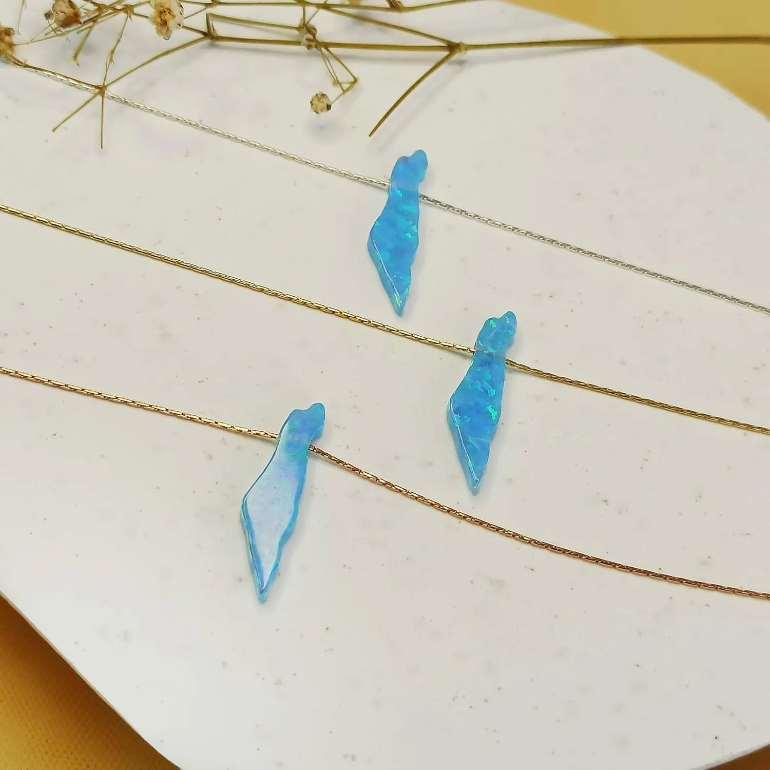 Opal Israel Map Necklace – Sterling Silver Blue Opal – Minimalist Judaica Jewelry Gift for Women & Men (Sky Blue, Sterling Silver)