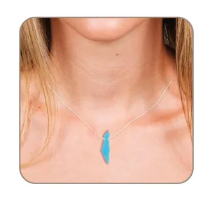 Opal Israel Map Necklace – Sterling Silver Blue Opal – Minimalist Judaica Jewelry Gift for Women & Men (Sky Blue, Sterling Silver)