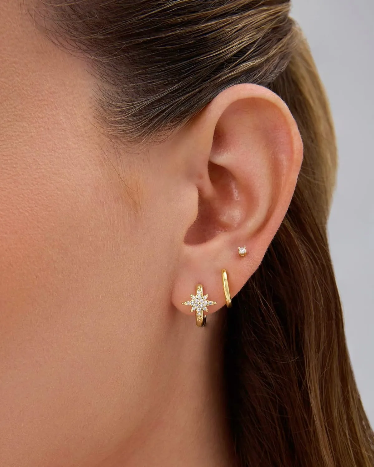 PAVOI 14K Gold Plated Sterling Silver Posts Small Huggie Hoop Earrings for Women - Trendy Celestial North Star, Butterfly, Heart Hoop Earrings - Cubic Zirconia Cute Gold Motif Jewelry