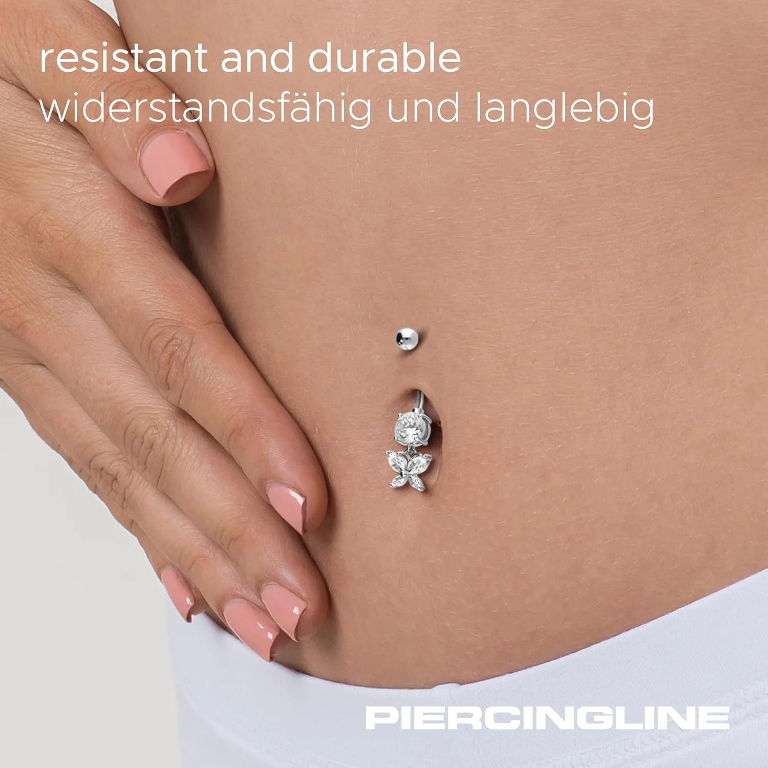 PIERCINGLINE Titanium Belly Button Piercing 925 Silver Design CRYSTAL BUTTERFLY
