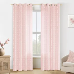 Pink Curtains 2 Panels,Sheer Floral Linen Boho Blush Curtains for Bedroom Living Room 84 Inches Long