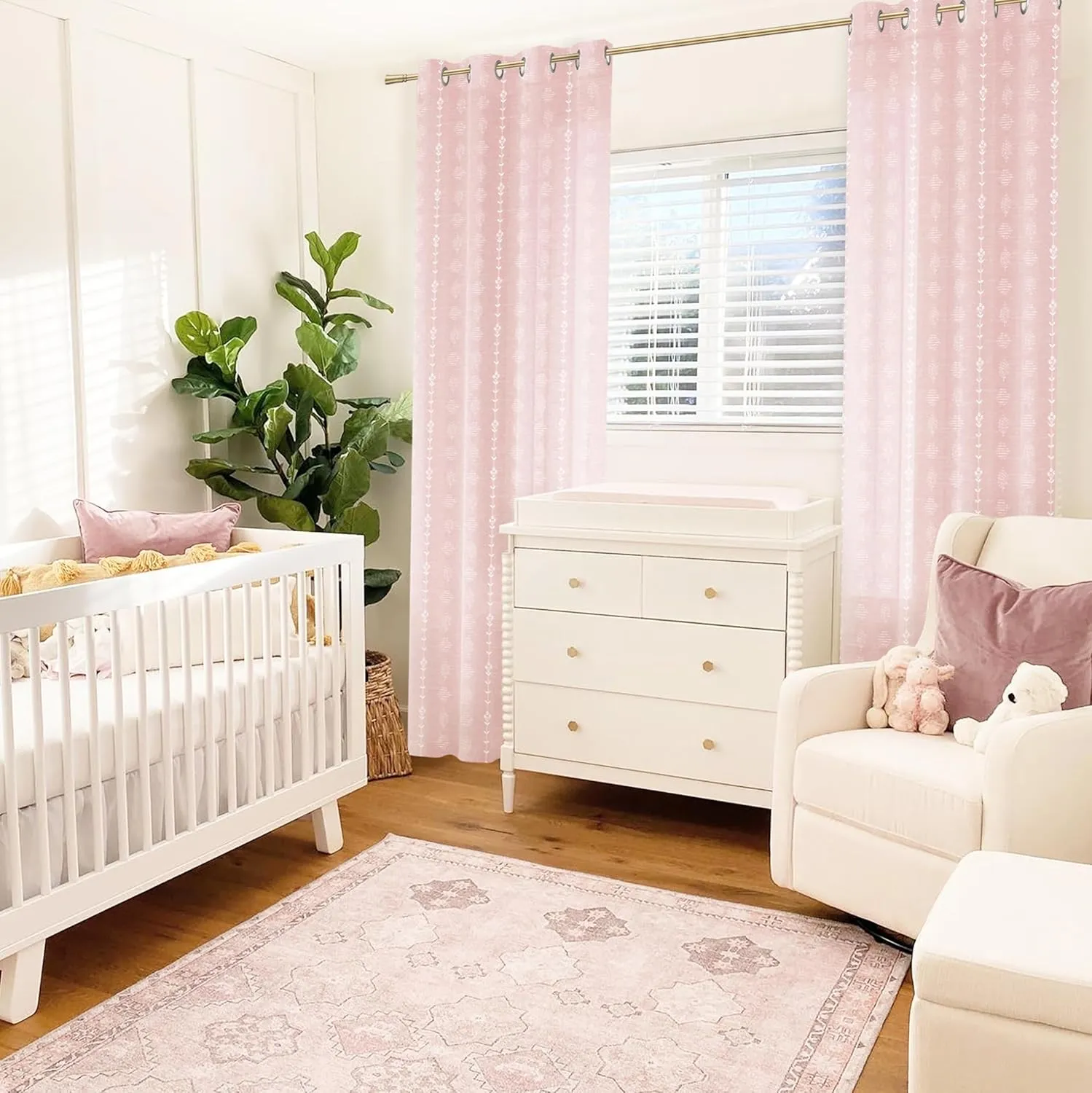 Pink Curtains 2 Panels,Sheer Floral Linen Boho Blush Curtains for Bedroom Living Room 84 Inches Long