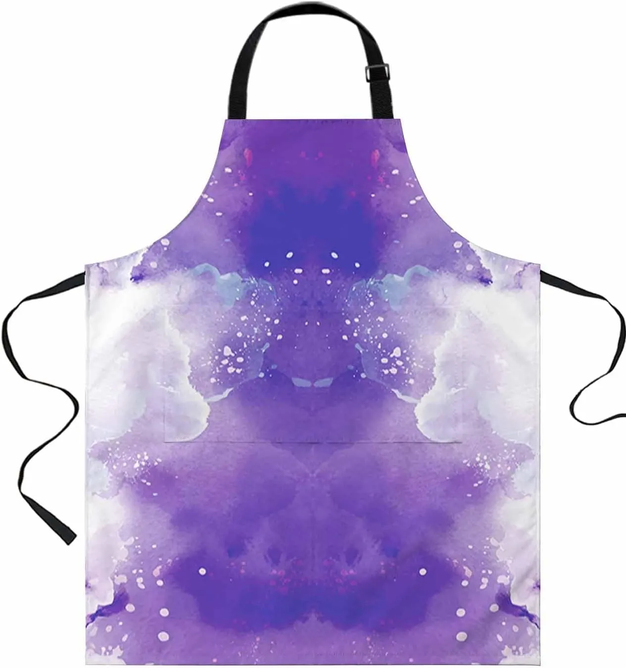 Purple Waterproof Apron With Pockets, Abstract Contemporary Graffiti Art Ombre White Kitchen Chefs Bib Cooking BBQ Grill Bake Adjustable Aprons for Women/Kids Home Garden Grooming Painting Gardening