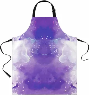 Purple Waterproof Apron With Pockets, Abstract Contemporary Graffiti Art Ombre White Kitchen Chefs Bib Cooking BBQ Grill Bake Adjustable Aprons for Women/Kids Home Garden Grooming Painting Gardening