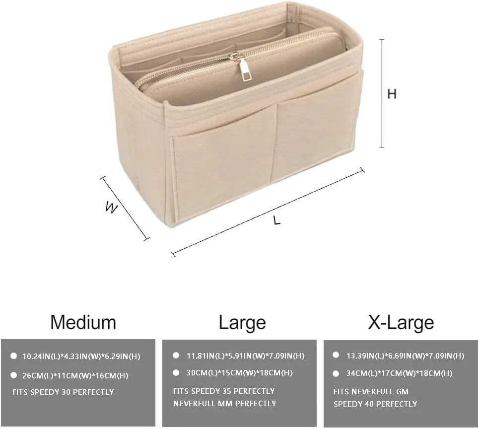 Purse Organizer Insert、Lady Purse Organizer、Handbag divider organizer、 Tote Purse Insert Bag Perfect for Speedy, Neverfull, Handbagand More (Beige, XL)