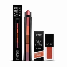 RENEE Fab 5 Nude 5-in-1 Lipstick & Oh Boy Brown Lip Gloss Combo
