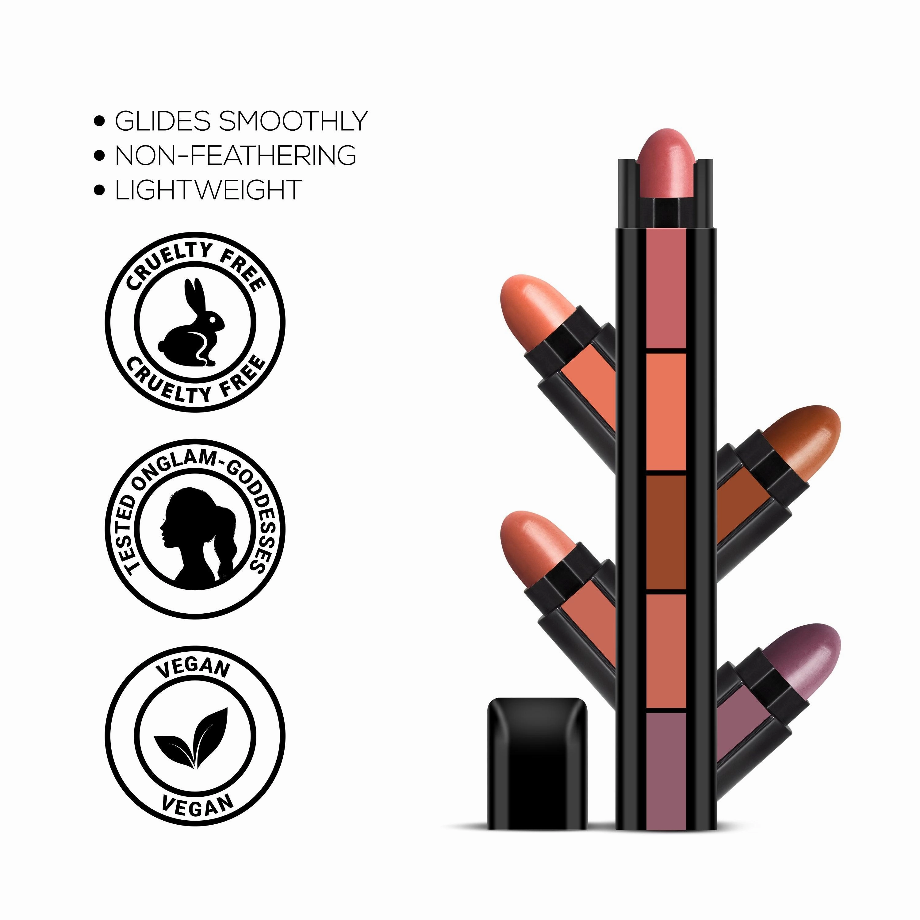 RENEE Fab 5 Nude 5-in-1 Lipstick & Oh Boy Brown Lip Gloss Combo