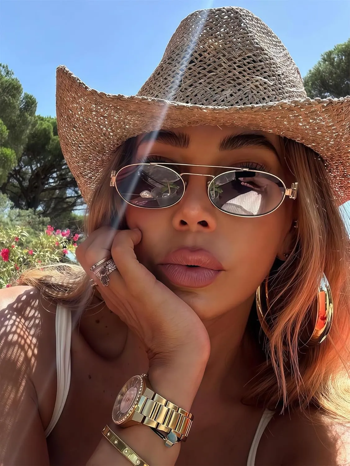 Retro Oval 90s Metal Sunglasses for Women, 2025 Trendy Chic Narrow Gold Sun Glasses Fashion Sunnies
