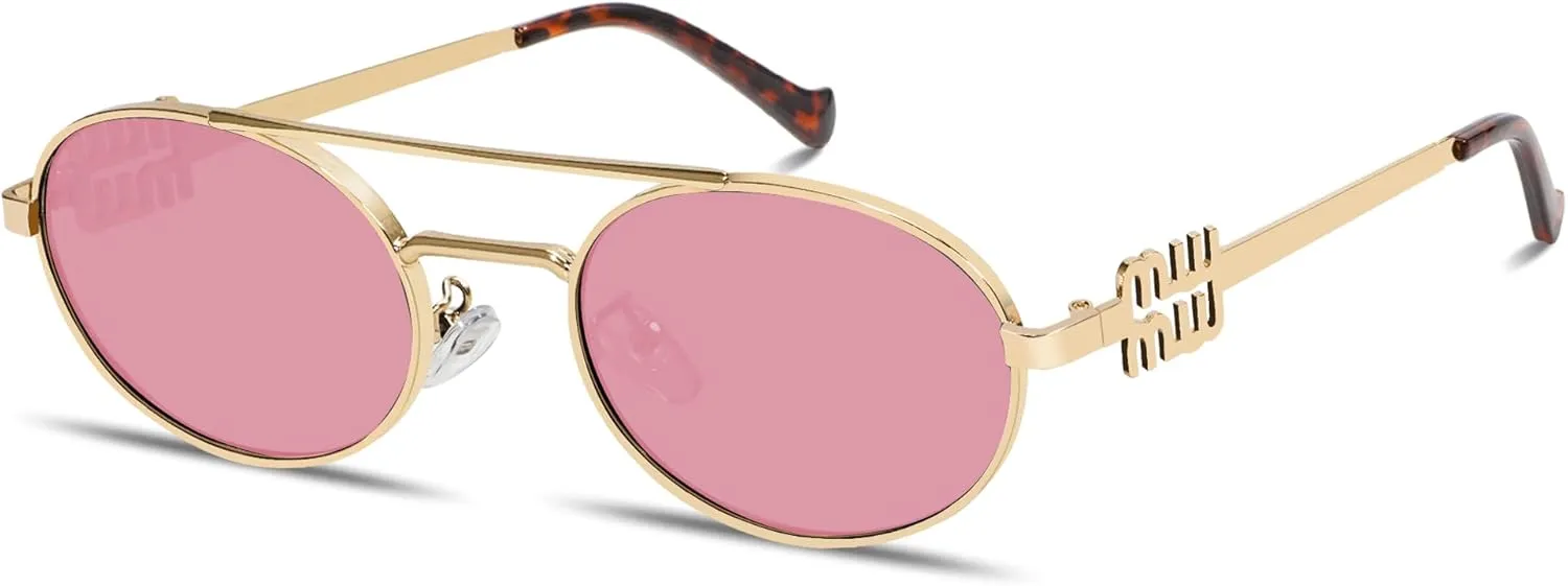 Retro Oval 90s Metal Sunglasses for Women, 2025 Trendy Chic Narrow Gold Sun Glasses Fashion Sunnies