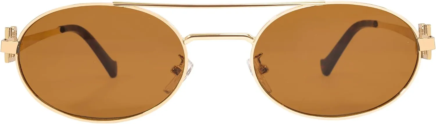 Retro Oval 90s Metal Sunglasses for Women, 2025 Trendy Chic Narrow Gold Sun Glasses Fashion Sunnies