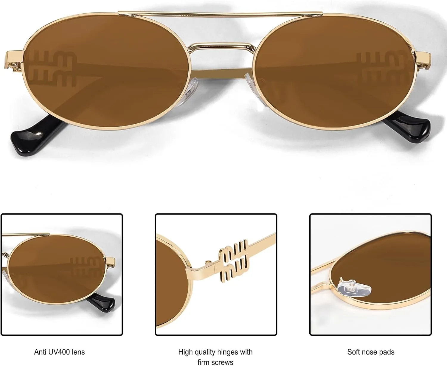 Retro Oval 90s Metal Sunglasses for Women, 2025 Trendy Chic Narrow Gold Sun Glasses Fashion Sunnies