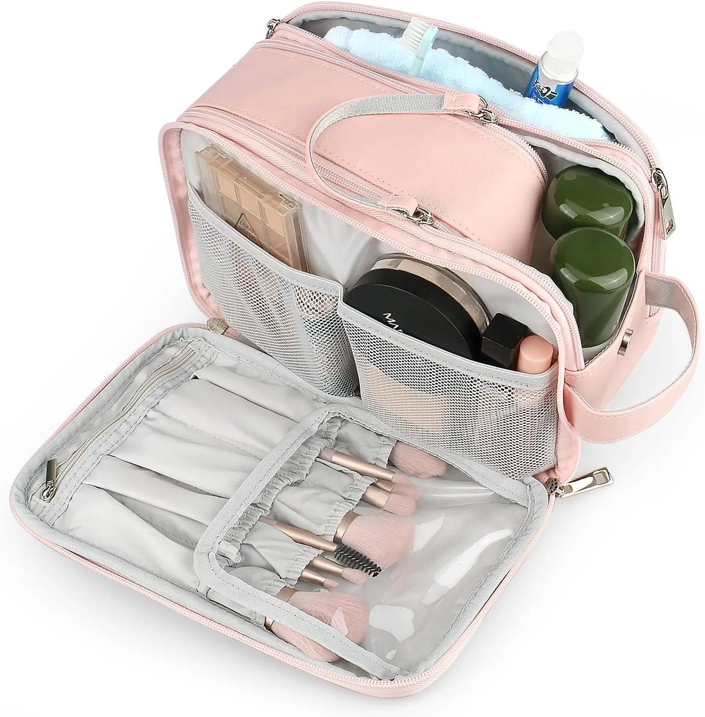 Rhea Rose Toiletry Bag for Women, Makeup Travel Bag Organizer, Large Bathroom Cosmetic bag, Traveling Dopp Kit Accessories Shower Bag, Pink