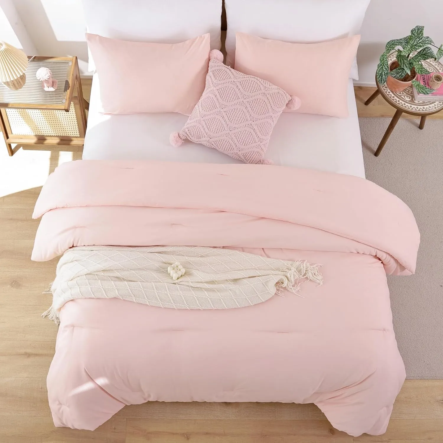 ROSGONIA King Size Comforter Set Blush, 3pcs (1 Boho Grey Comforter & 2 Pillowcases) All Season Bedding Soft Lightweight Bedspread Blanket Quilt