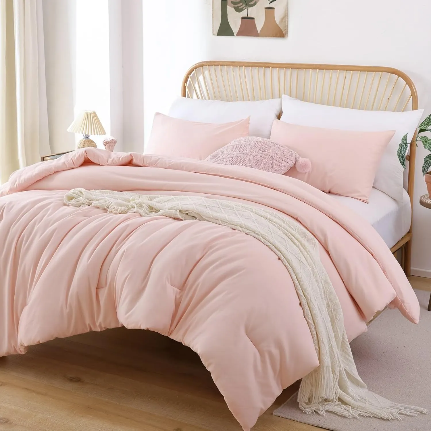 ROSGONIA King Size Comforter Set Blush, 3pcs (1 Boho Grey Comforter & 2 Pillowcases) All Season Bedding Soft Lightweight Bedspread Blanket Quilt