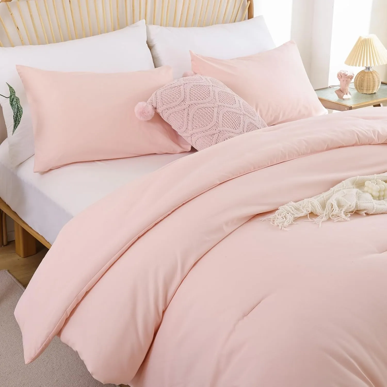 ROSGONIA King Size Comforter Set Blush, 3pcs (1 Boho Grey Comforter & 2 Pillowcases) All Season Bedding Soft Lightweight Bedspread Blanket Quilt