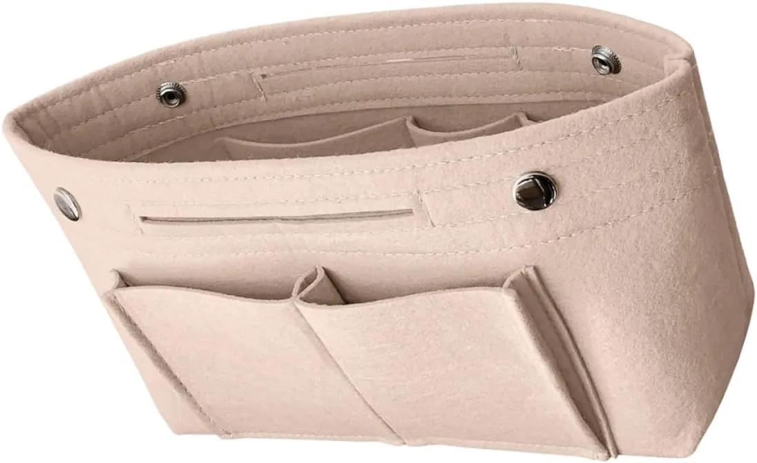 SAFIGLE 1Pc Beige Felt Storage Bag Multifunctional Insert Handbag Organizer for Cosmetics Toiletries and Sundries for Various Tote Styles
