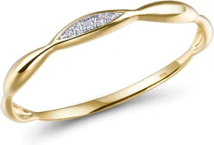 Santuzza 10K Solid Gold Genuine Diamond Dainty Twisted Stacking Ring for Women