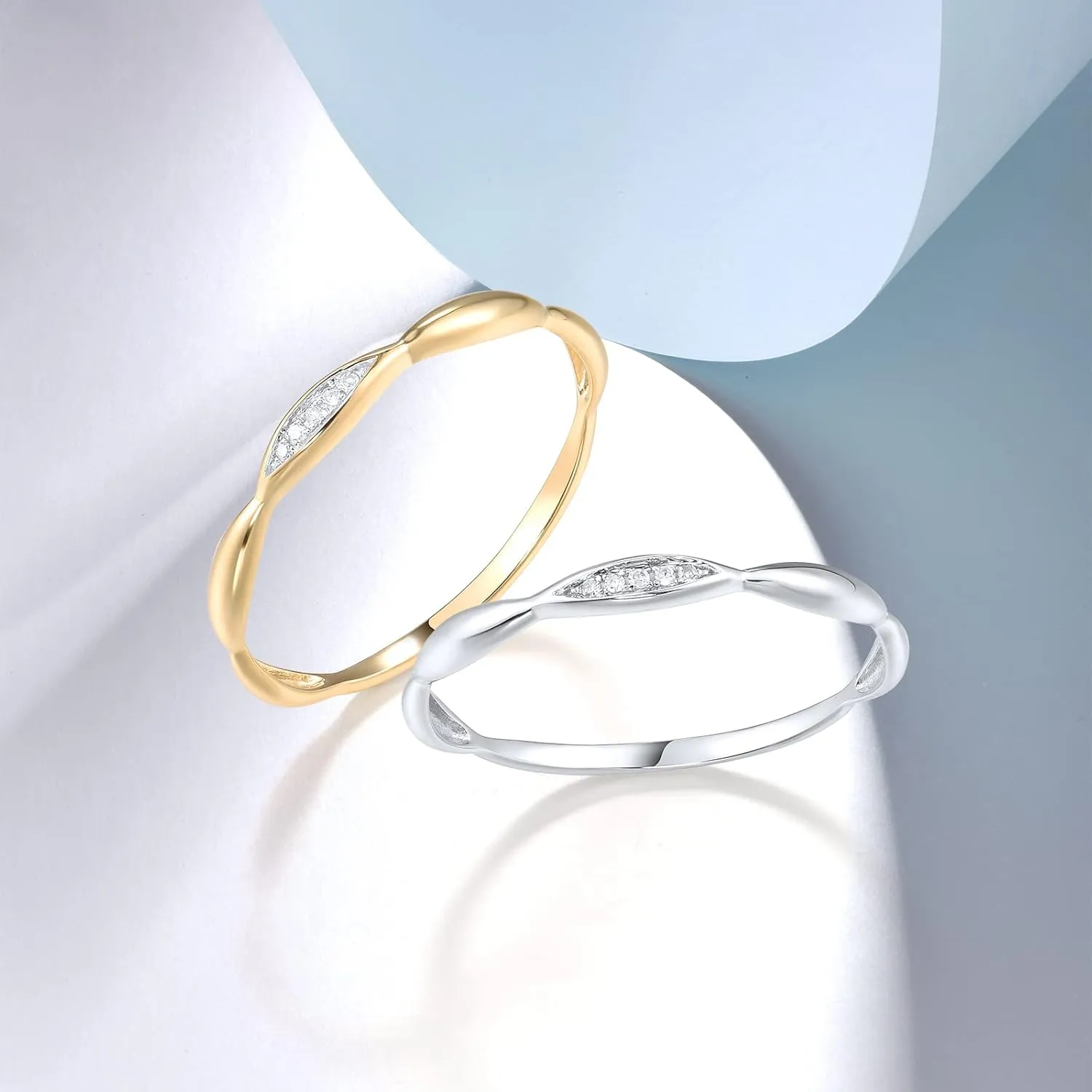 Santuzza 10K Solid Gold Genuine Diamond Dainty Twisted Stacking Ring for Women