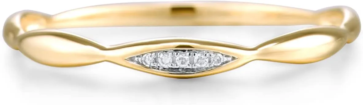 Santuzza 10K Solid Gold Genuine Diamond Dainty Twisted Stacking Ring for Women