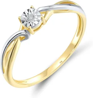 Santuzza 10K Solid Gold Two Tone Solitaire Genuine Diamond Dainty Ring for Women
