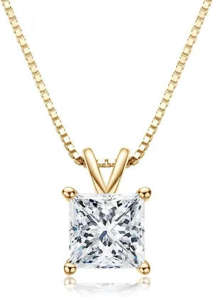Solitaire Pendant for Women, Emerald/Square Princess/Marquise/Trillion Cut CZ Necklaces, 18K White and Gold-plated 925 Sterling Silver Ideas Gift, Jewelry Box Packed