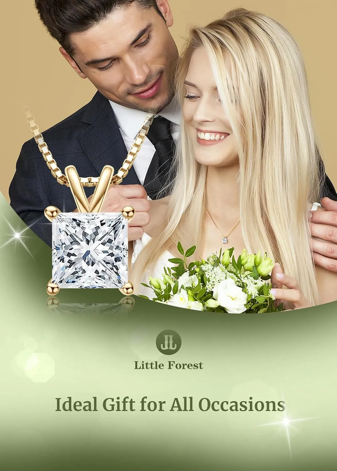 Solitaire Pendant for Women, Emerald/Square Princess/Marquise/Trillion Cut CZ Necklaces, 18K White and Gold-plated 925 Sterling Silver Ideas Gift, Jewelry Box Packed