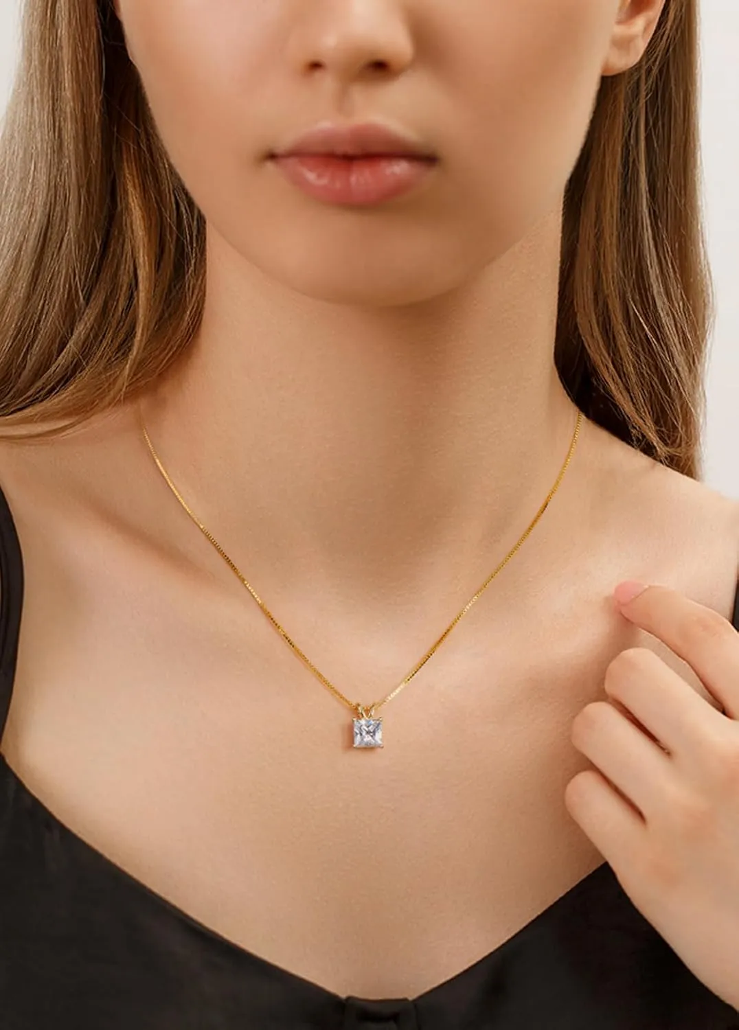 Solitaire Pendant for Women, Emerald/Square Princess/Marquise/Trillion Cut CZ Necklaces, 18K White and Gold-plated 925 Sterling Silver Ideas Gift, Jewelry Box Packed
