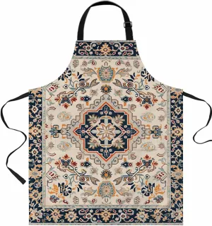 Southwest Floral Waterproof Apron With Pockets,Traditional Oriental Boho Mandala Tribal Kitchen Chefs Bib Cooking BBQ Grill Bake Adjustable Aprons for Women Home Garden Grooming Painting Gardening