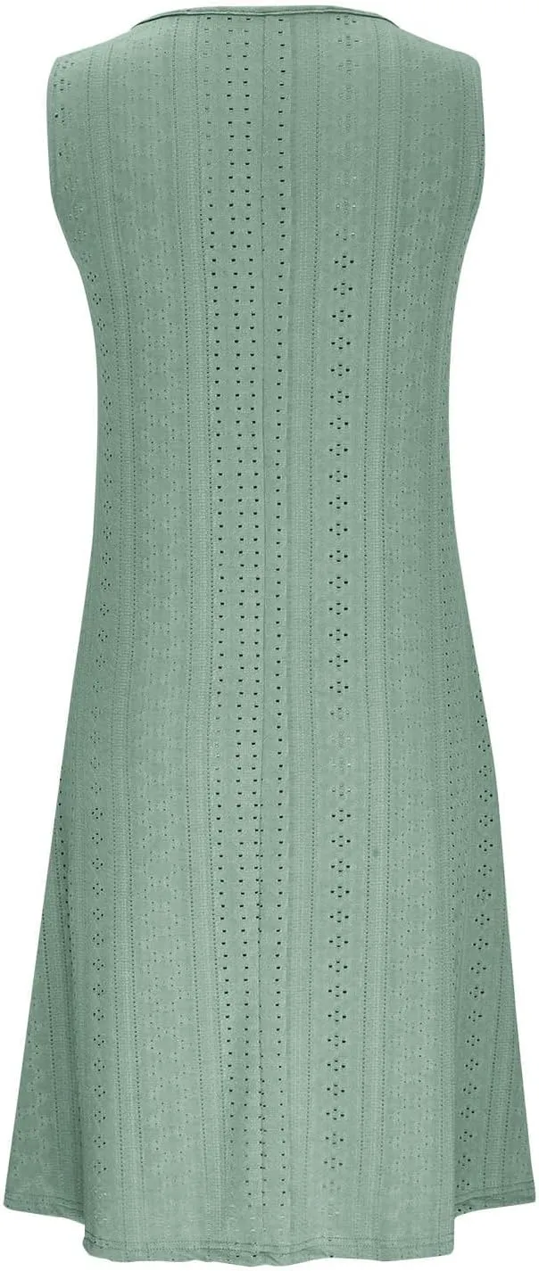 Summer Dresses for Women 2025 V Neck Sleeveless Tank Dresses Soft Eyelet Casual Loose Fitted Mini Sun Dresses