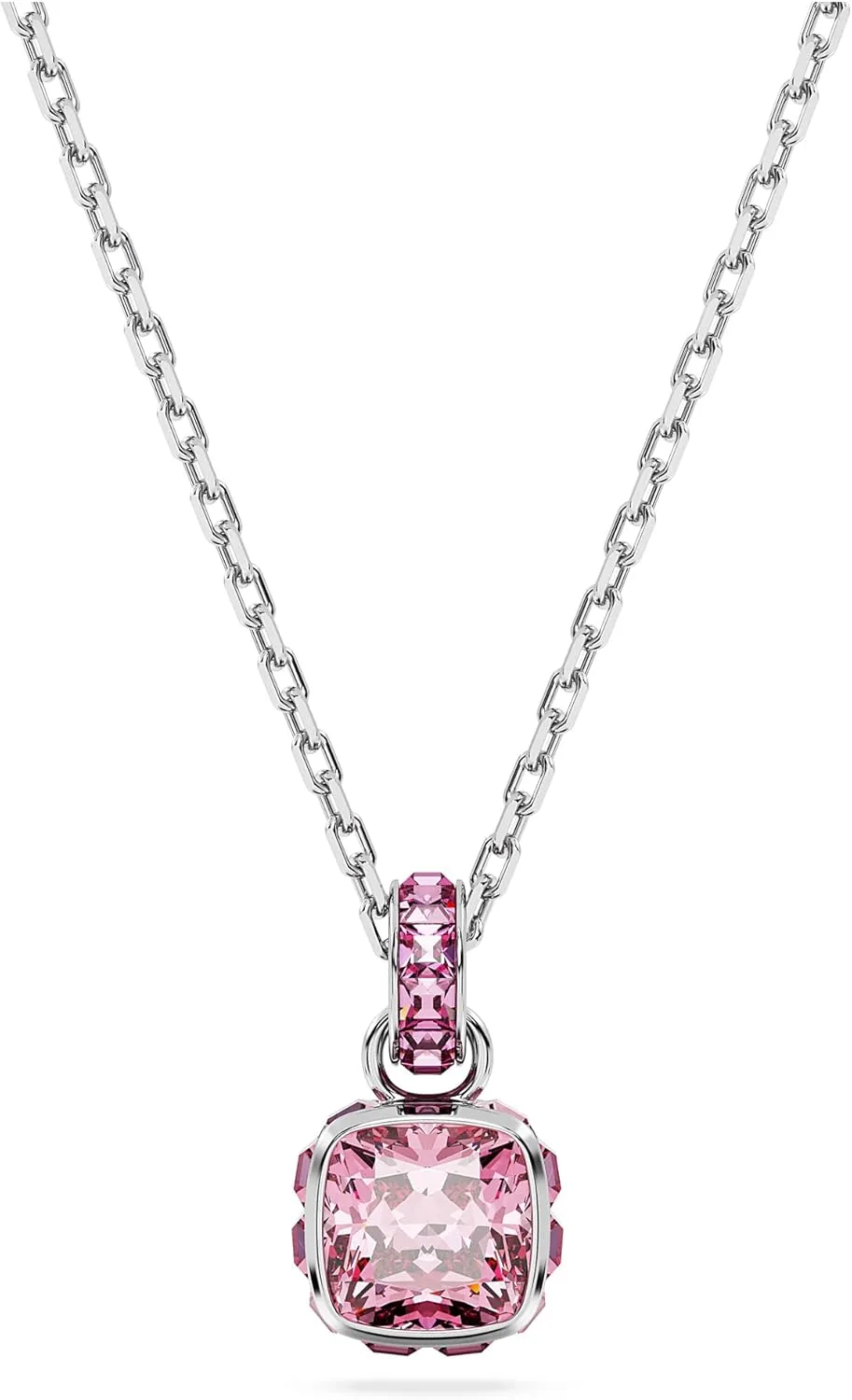 Swarovski Birthstone Stud Earring Collection, Square-Cut Stone and Crystals, Rhodium Finish