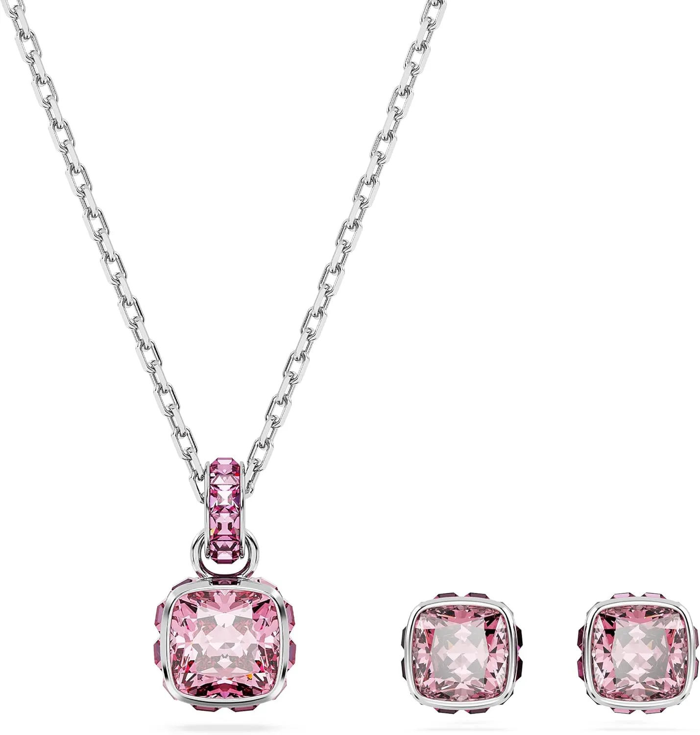 Swarovski Birthstone Stud Earring Collection, Square-Cut Stone and Crystals, Rhodium Finish