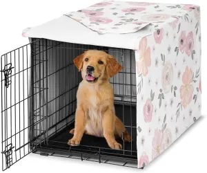 Sweet Jojo Designs 36in. Medium Dog Crate Cover (Pink/Grey Boho Floral) for Girls Pet Cage, Kennel Covers (Watercolor, Flower, Elegant Rose, Bohemian, Shabby Chic, Farmhouse, Nature, Blush & Gray)