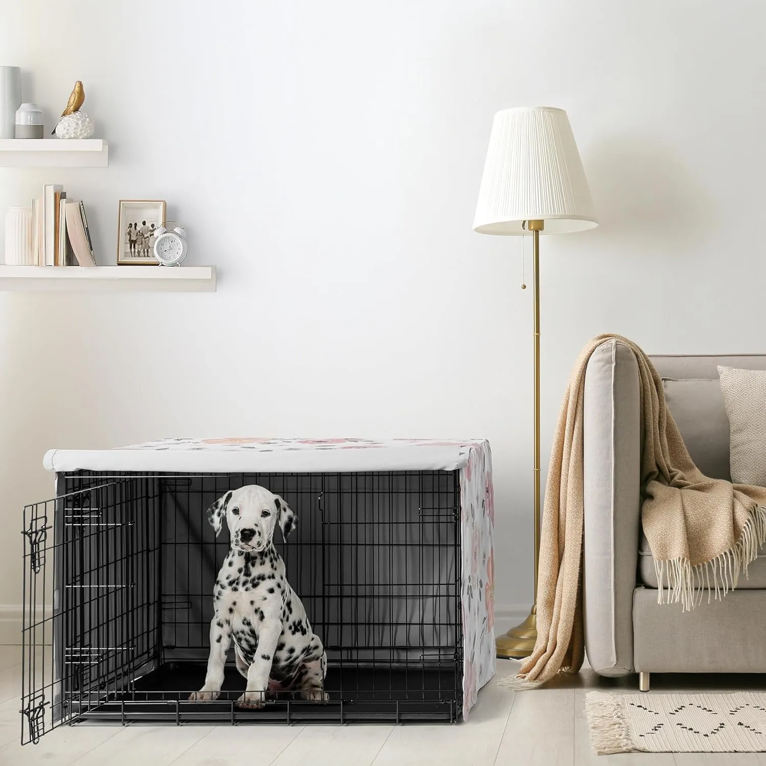Sweet Jojo Designs 36in. Medium Dog Crate Cover (Pink/Grey Boho Floral) for Girls Pet Cage, Kennel Covers (Watercolor, Flower, Elegant Rose, Bohemian, Shabby Chic, Farmhouse, Nature, Blush & Gray)
