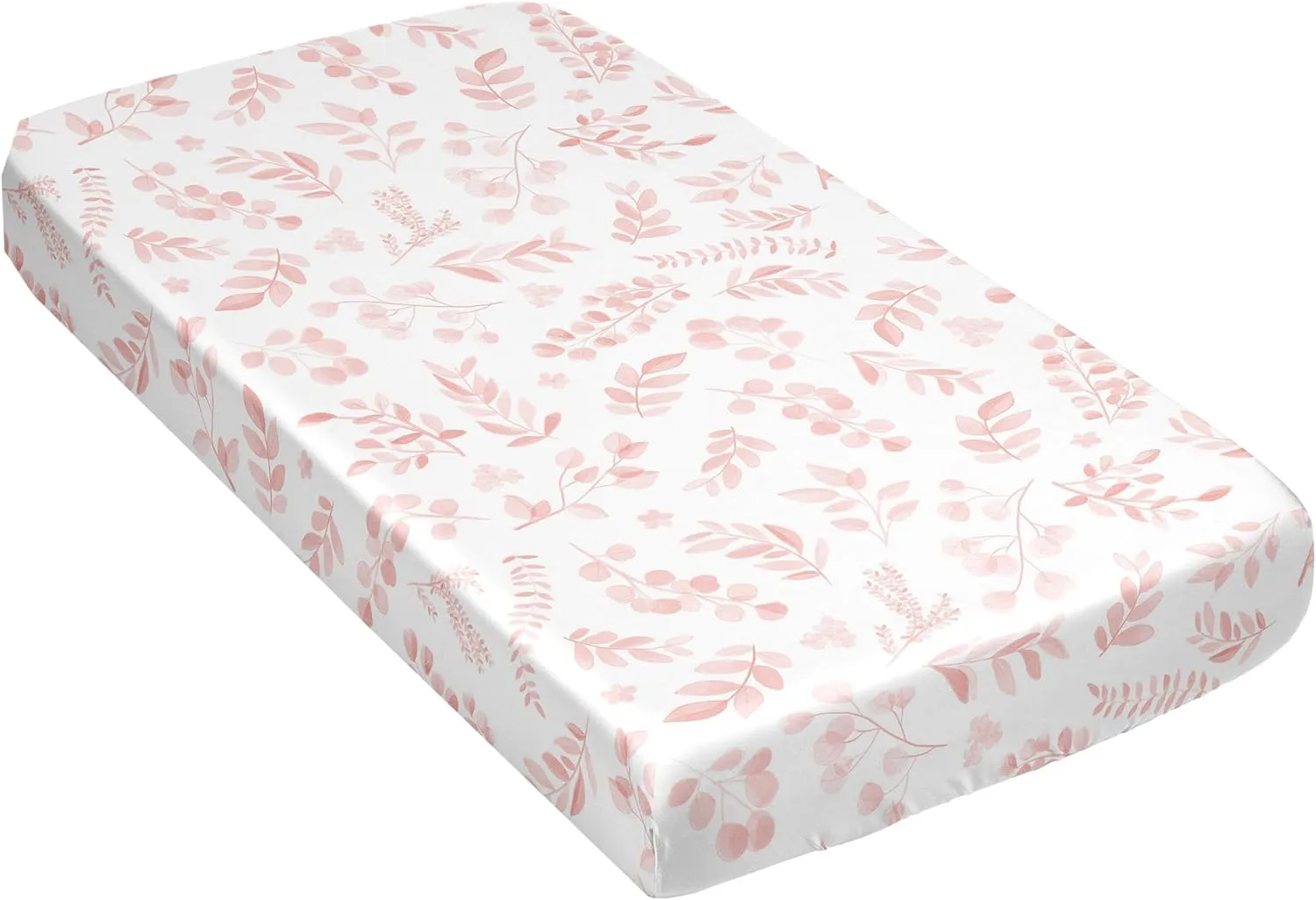 Sweet Jojo Designs Blush Pink and White Floral Leaf Girl Baby Satin Fitted Crib Sheet Infant Newborn Nursery Toddler Bed Room Standard Mattress Boho Chic Bohemian Watercolor Botanical Woodland Garden
