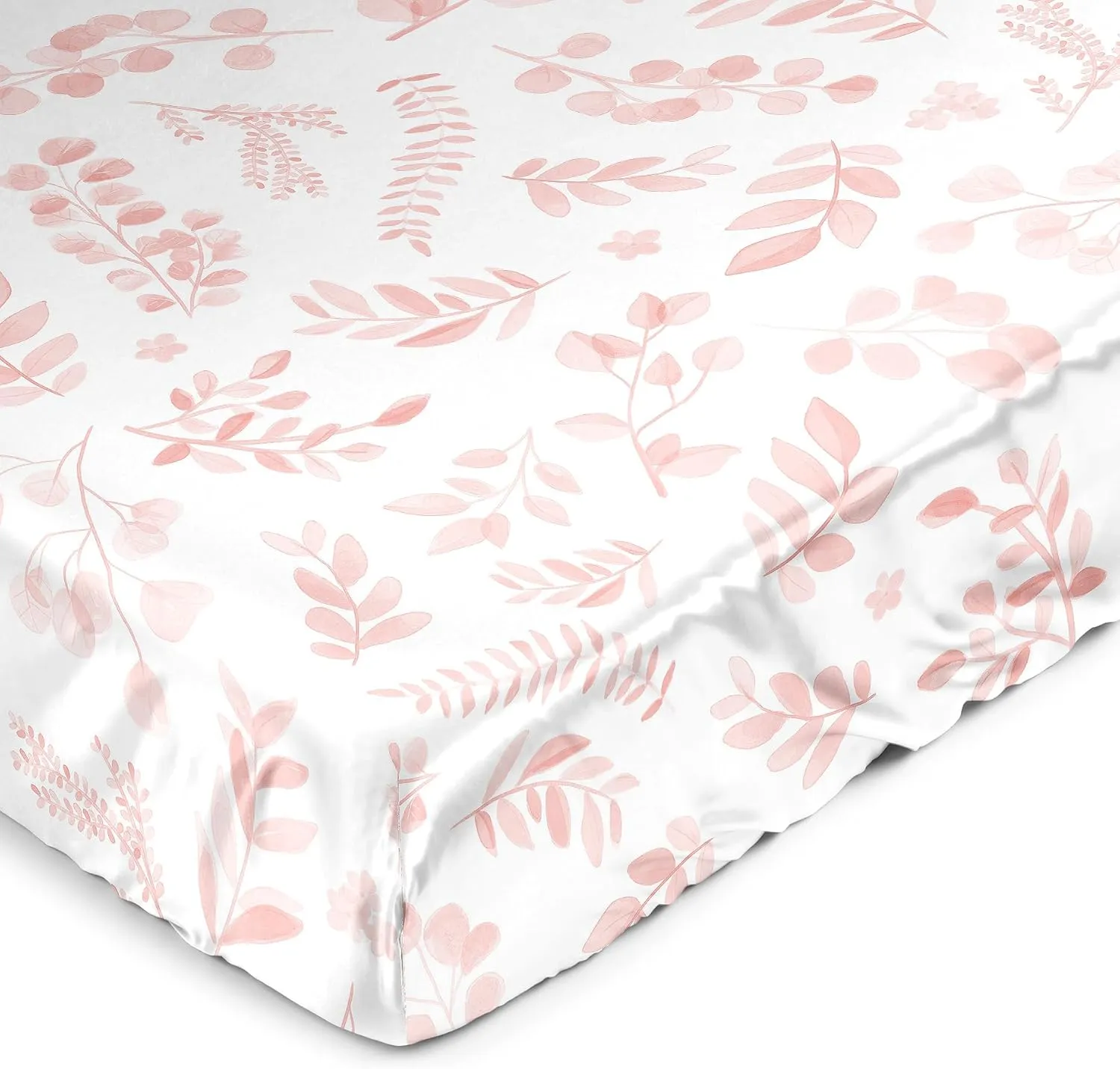 Sweet Jojo Designs Blush Pink and White Floral Leaf Girl Baby Satin Fitted Crib Sheet Infant Newborn Nursery Toddler Bed Room Standard Mattress Boho Chic Bohemian Watercolor Botanical Woodland Garden