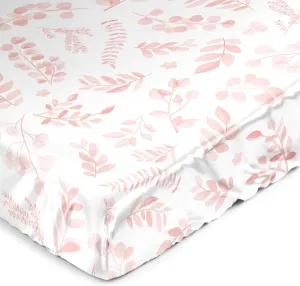 Sweet Jojo Designs Blush Pink and White Floral Leaf Girl Baby Satin Fitted Crib Sheet Infant Newborn Nursery Toddler Bed Room Standard Mattress Boho Chic Bohemian Watercolor Botanical Woodland Garden