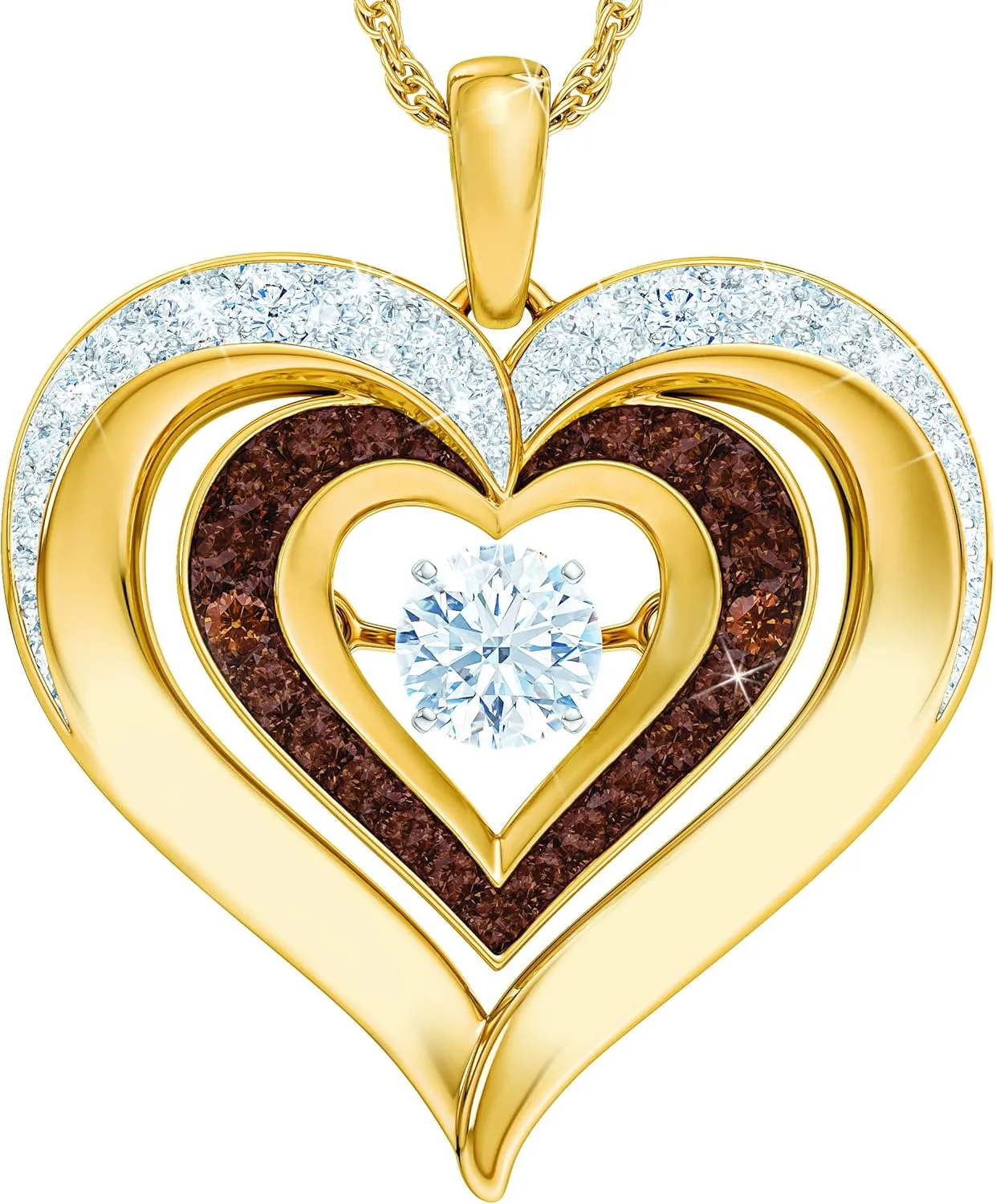 The Danbury Mint Mocha Dazzle Dancing Facets Pendant - Mocha Stones - Dancing Center Stone - Couple Gift #5659-0029
