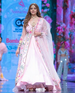 The Flamingo Forest Gardenia Anarkali in Blush Pink