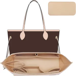 Tote Bag Organizer Insert with Base Shaper,Felt Bag Organizer Insert Compatible with Le pliage Large,neverfull MM,C.oach City 33,G.oyard PM and More, Purse Divider for Bags,Beige/L