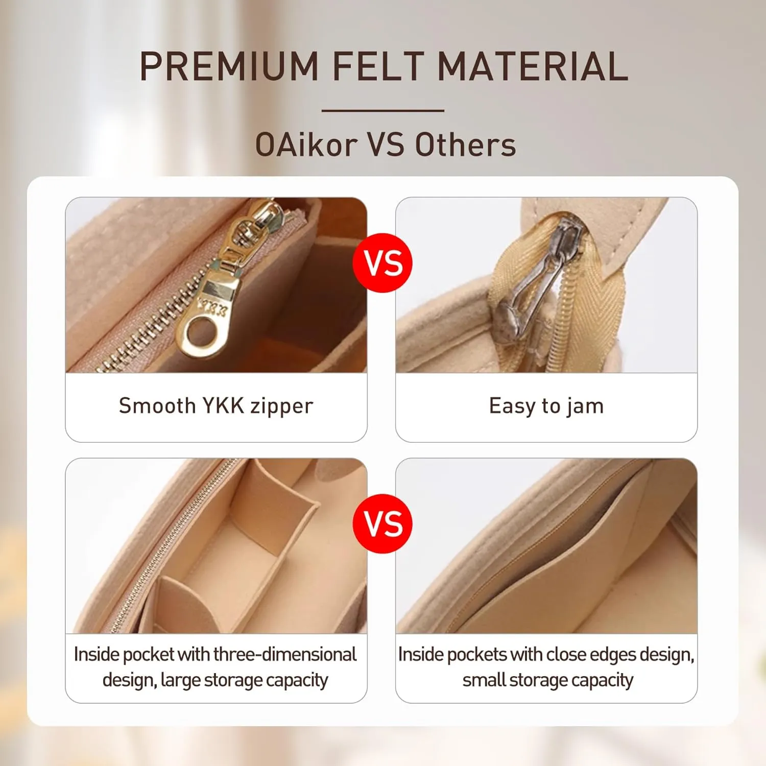 Tote Bag Organizer Insert with Base Shaper,Felt Bag Organizer Insert Compatible with Le pliage Large,neverfull MM,C.oach City 33,G.oyard PM and More, Purse Divider for Bags,Beige/L