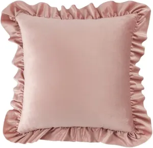 Velvet Throw Pillow - Blush Pink Square, 18x18 Inch, Ruffle Pillow for Bed, Living Room, Sofa, Chair, Floor, Window, Floating Seating Cushion
