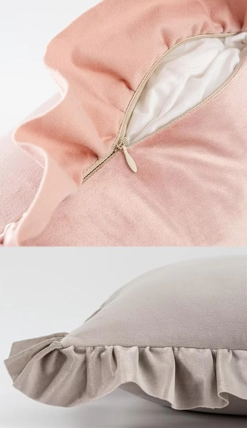 Velvet Throw Pillow - Blush Pink Square, 18x18 Inch, Ruffle Pillow for Bed, Living Room, Sofa, Chair, Floor, Window, Floating Seating Cushion