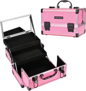 VETALLO Pink Lockable Train Case - Large Makeup Organizer with Mirror - Gifts for Her